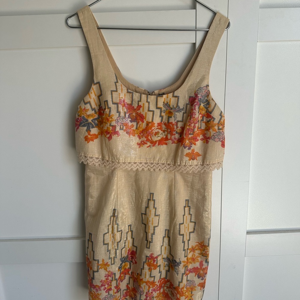 Free People Beige Floral Mini Dress